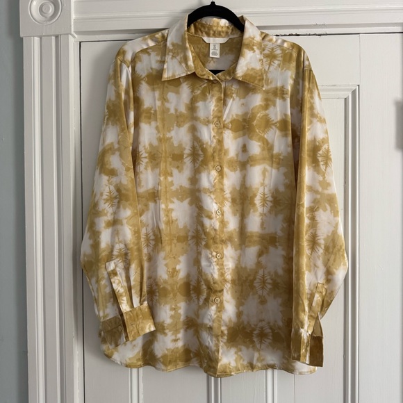 H&M Tops - Tie-Dye Satin Button-Up Shirt